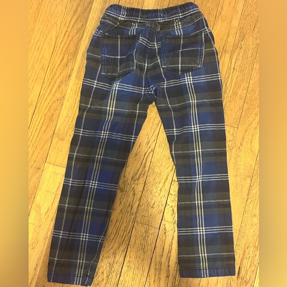 Mini Boden Plaid Pants Boys size 5y / 110 Elastic Waist 100% Cotton Flannel Blue - Picture 3 of 4